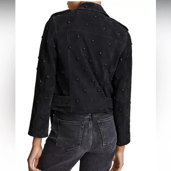All Saints x Balfern Star Studded Suede Biker Jacket sz US 4 NWT 559$ - Picture 5 of 14